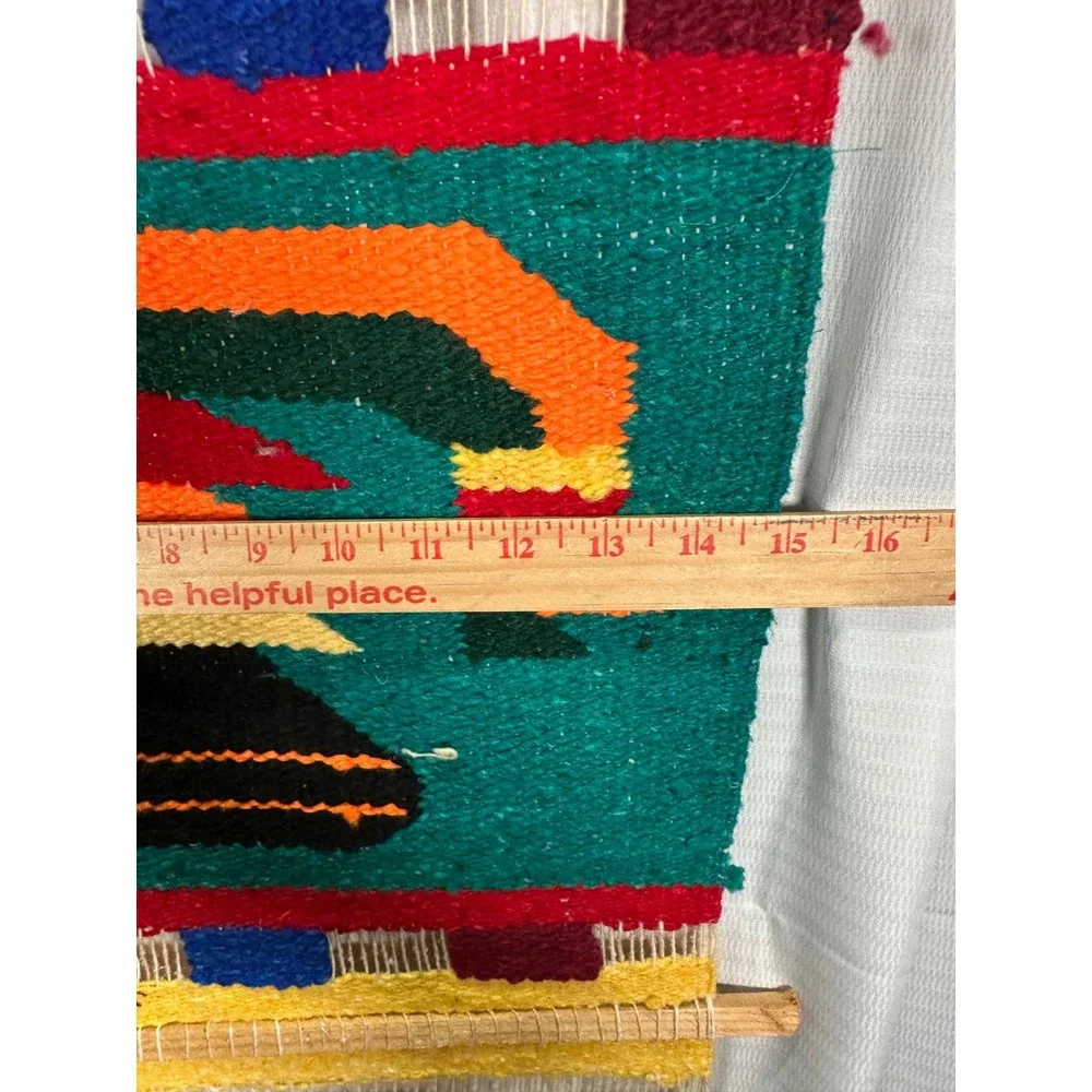 VTG Peruvian Handwoven Wool Wall Hanging Textile Art Pyramid Indigenous 48x15